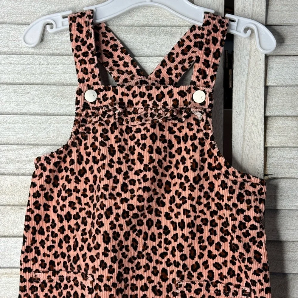 The Children’s Place Leopard Corduroy Jumper Dress 4T Pink Overall Pinafore